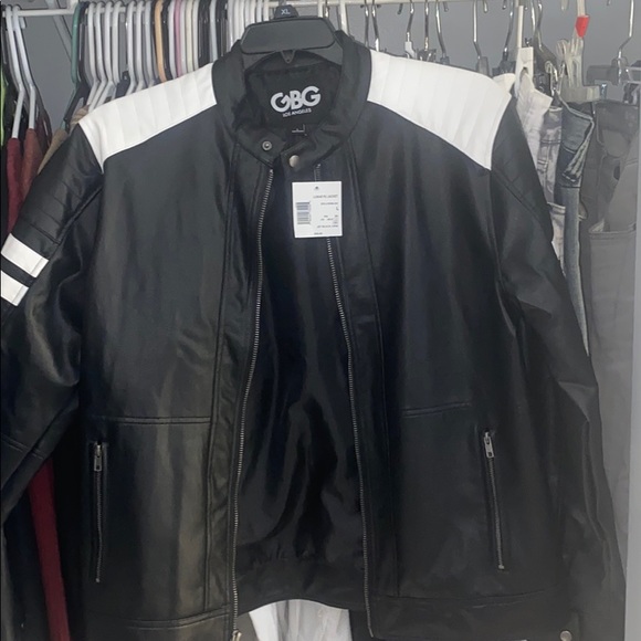 guess black and white leather jacket